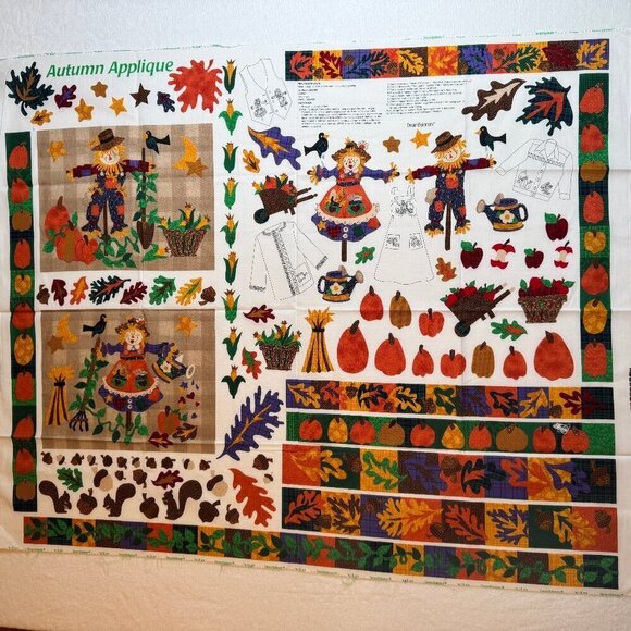 🛒 $6 - Fabric DIY Material - 1 yard Autumn Fall  Applique Panel #56 - Picture 3 of 5